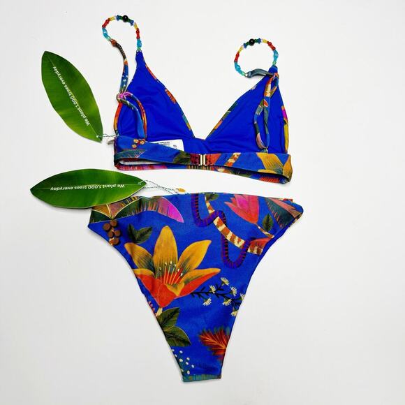 Farm Rio Macaw Tropical Print Beaded Bikini Set Size Small Top & Medium Bottom - Picture 9 of 16